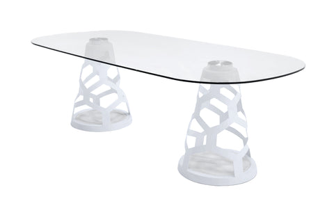 Modrest Lilly Modern White And 15Mm Glass Rectangular Dining Table Model VGNS-GD8800B-15-W