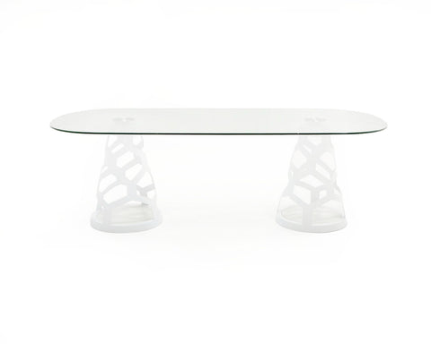 Modrest Lilly Modern White And 15Mm Glass Rectangular Dining Table Model VGNS-GD8800B-15-W