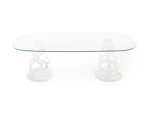 Modrest Lilly Modern White And 15Mm Glass Rectangular Dining Table Model VGNS-GD8800B-15-W