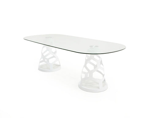 Modrest Lilly Modern White And 15Mm Glass Rectangular Dining Table Model VGNS-GD8800B-15-W