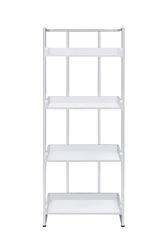 Coaster Ember 4-shelf Bookcase White High Gloss and Chrome Model 803402