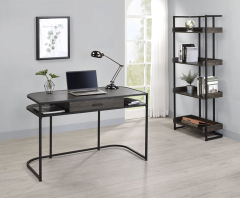 Coaster Ember 4-shelf Bookcase Dark Oak and Sandy Black Model 803412