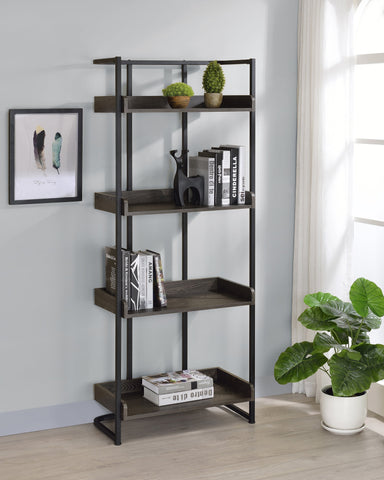 Coaster Ember 4-shelf Bookcase Dark Oak and Sandy Black Model 803412