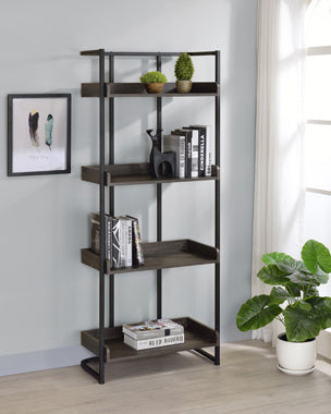 Coaster Ember 4-shelf Bookcase Dark Oak and Sandy Black Model 803412