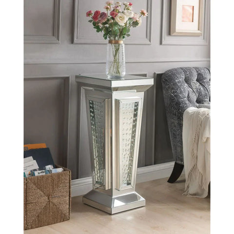 Nysa Mirrored & Faux Crystals Pedestal Stand Model 80392 By ACME Furniture