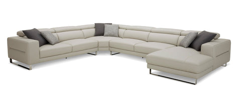 Divani Casa Hawkey Contemporary Light Grey Leather RAF Chaise Sectional Sofa