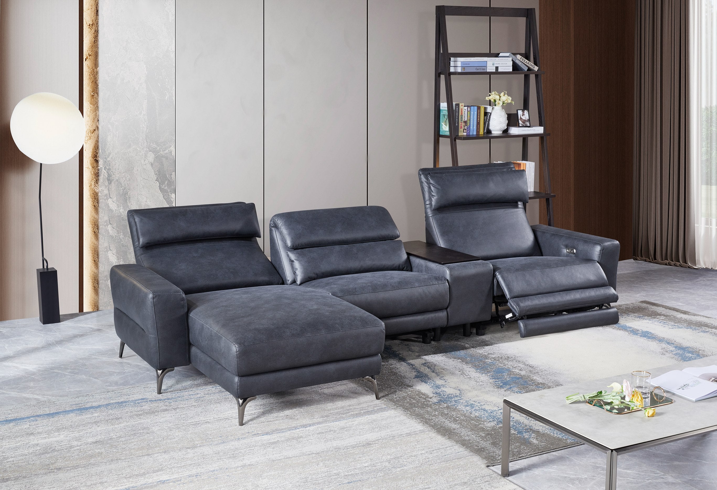 Divani Casa Laramie Modern Charcoal Grey Vegan Leather Left Facing Sectional With Power Recliners Model VGMB-R180-P1-GRY