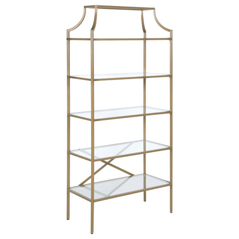 Coaster Serena 5-tier Tempered Glass Shelves Bookcase Matte Gold Model 804393