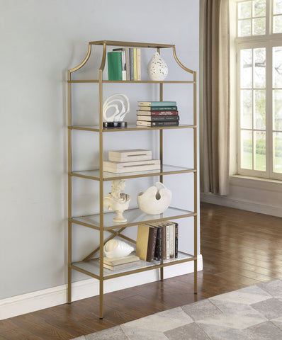 Coaster Serena 5-tier Tempered Glass Shelves Bookcase Matte Gold Model 804393