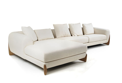 Modrest Fleury Contemporary Cream Fabric And Walnut Laf Sectional Sofa Model VGCS-21073-S-CW-LAF