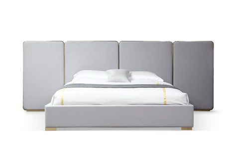 Eastern King Modrest Athena Modern Light Grey Linen & Gold Bed Model VGVC-BD2233-BED-EK