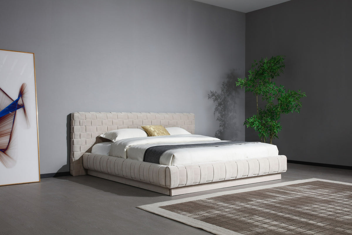 Modrest Concord Modern Grey Velvet & Black Marble & Black Ash & Aluminum Bedroom Set Model VGVC-BD2311-2301-SET