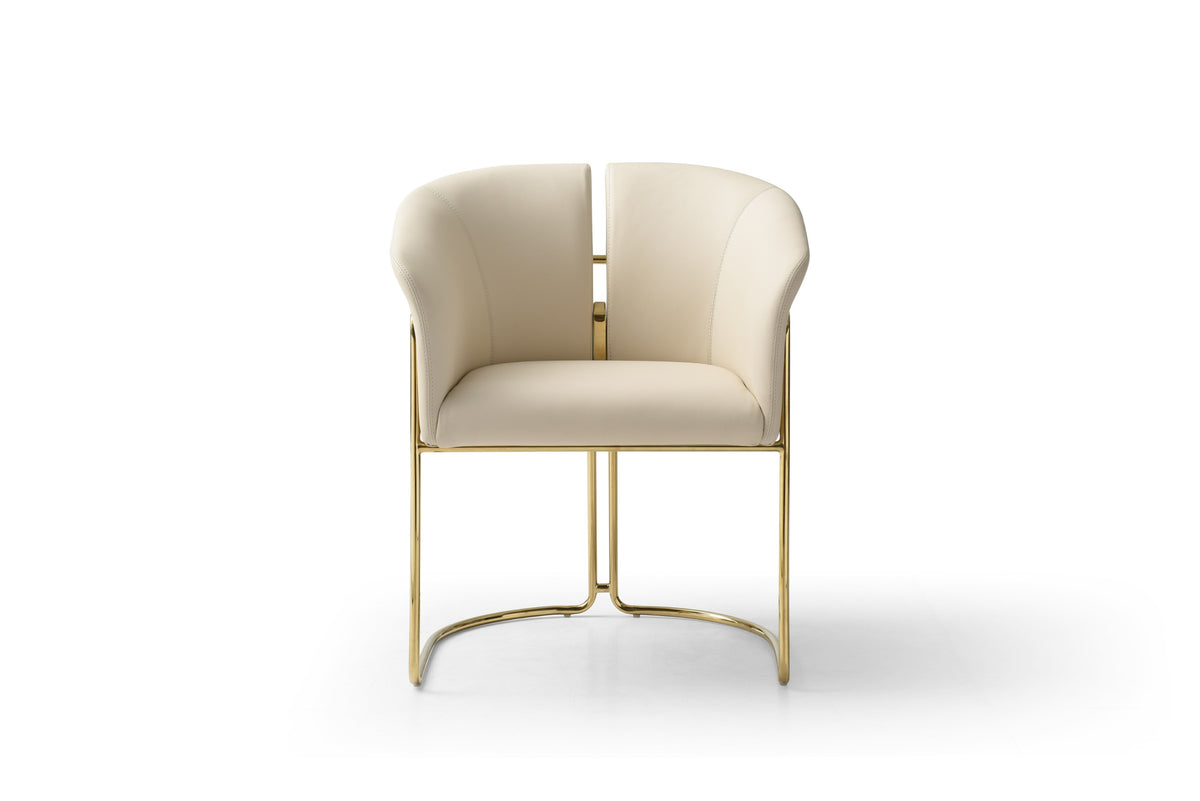 Modrest Renfew Modern Beige Vegan Leather & Champagne Gold Dining Chair Model VGVCB2278-BGE