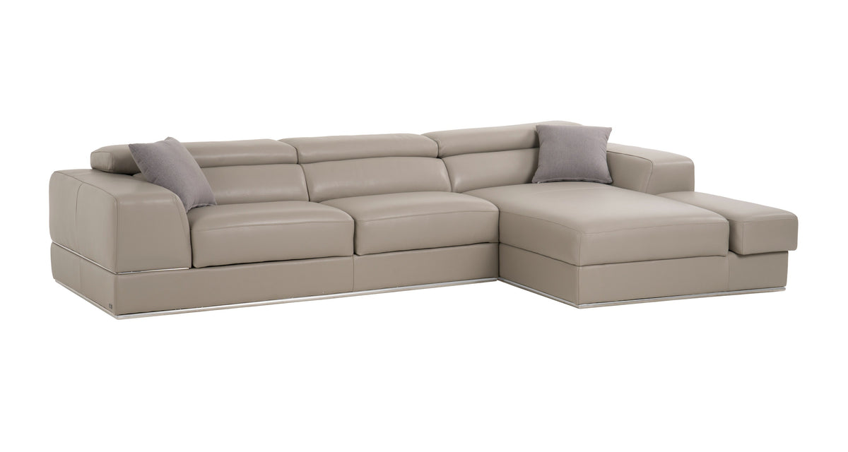 Divani Casa Pella Mini Modern Grey Italian Leather Right Facing Chaise Sectional Sofa Model VGCA5106A-GRY-RAF