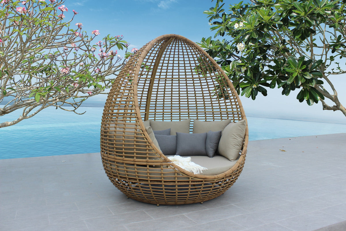 Renava Cocoon Outdoor Beige With Wicker Lounge Bed