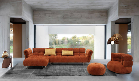 Divani Casa Jacinda Modern Burnt Orange Fabric Left Facing Sectional Sofa & 2 Yellow Pillows Model VGEV-23106-ORG-LAF