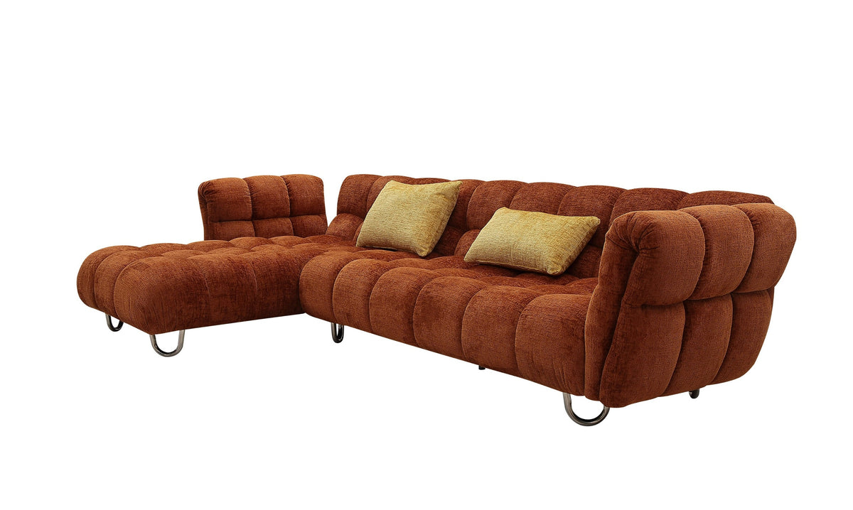 Divani Casa Jacinda Modern Burnt Orange Fabric Left Facing Sectional Sofa & 2 Yellow Pillows Model VGEV-23106-ORG-LAF