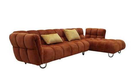 Divani Casa Jacinda Modern Burnt Orange Fabric Right Facing Sectional Sofa & 2 Yellow Pillows Model VGEV-23106-ORG-RAF