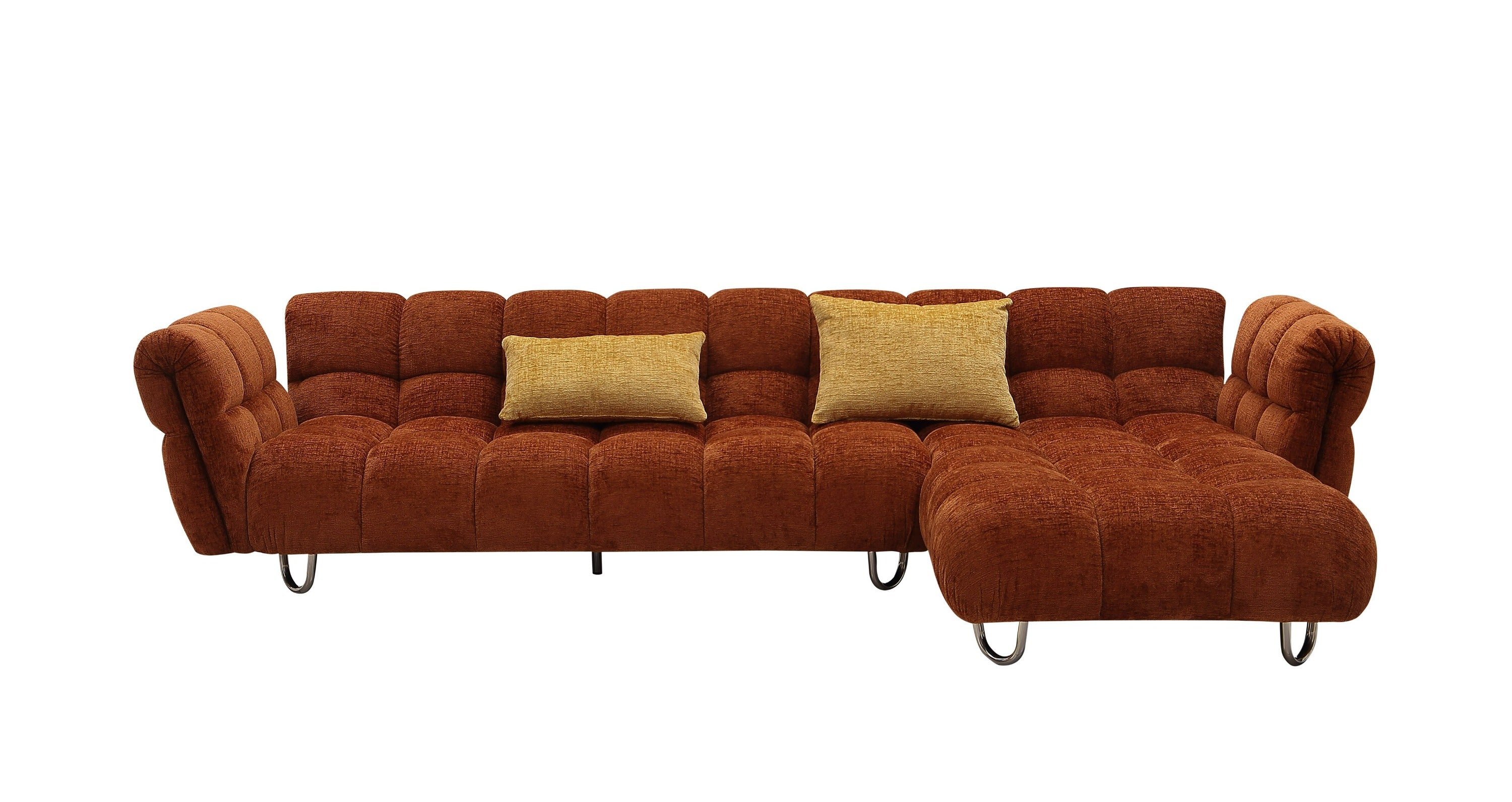 Divani Casa Jacinda Modern Burnt Orange Fabric Right Facing Sectional Sofa & 2 Yellow Pillows Model VGEV-23106-ORG-RAF