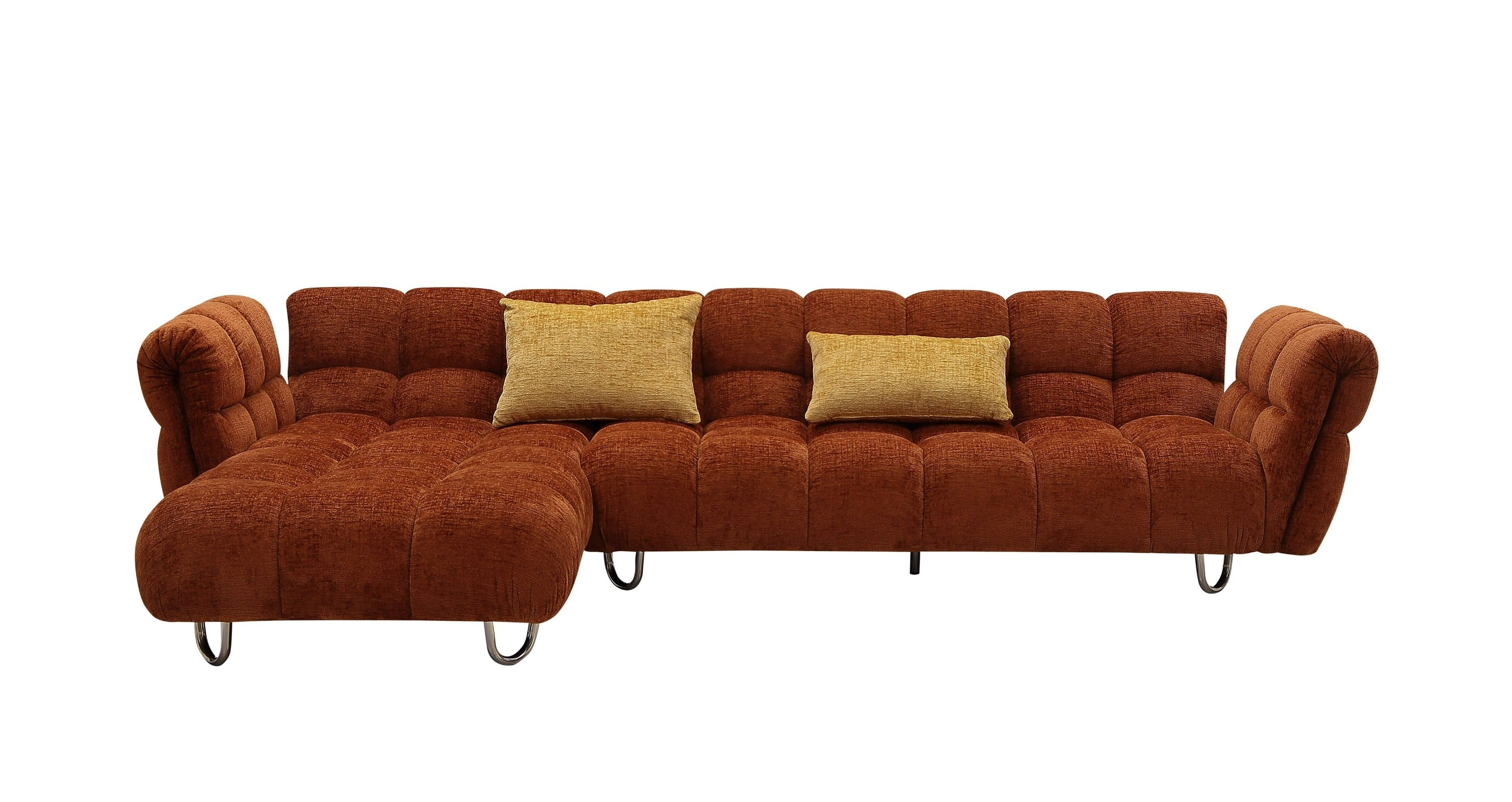 Divani Casa Jacinda Modern Burnt Orange Fabric Left Facing Sectional Sofa & 2 Yellow Pillows Model VGEV-23106-ORG-LAF