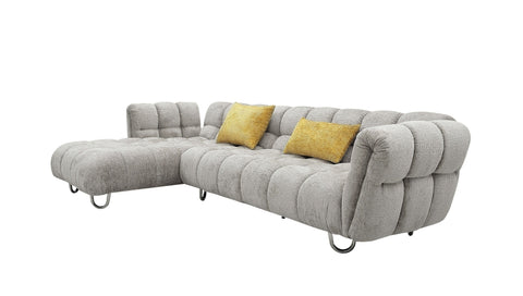 Divani Casa Jacinda Modern Grey Fabric Left Facing Sectional Sofa With 2 Yellow Pillows Model VGEV-23106-GRY-LAF