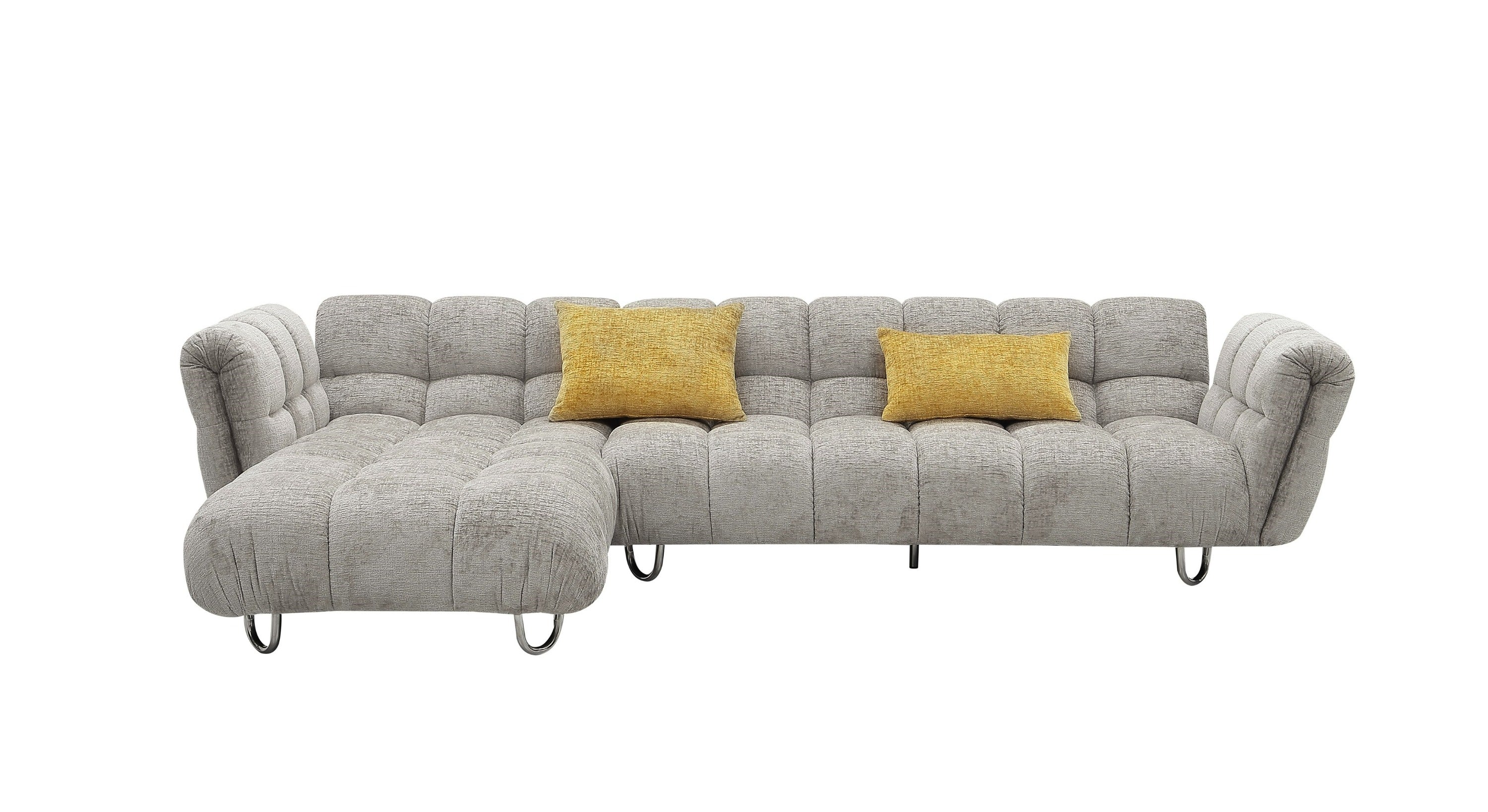 Divani Casa Jacinda Modern Grey Fabric Left Facing Sectional Sofa With 2 Yellow Pillows Model VGEV-23106-GRY-LAF