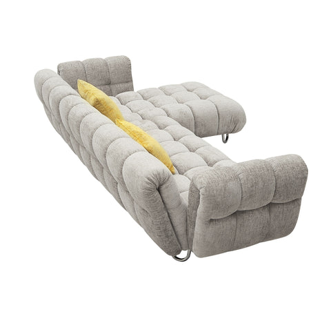 Divani Casa Jacinda Modern Grey Fabric Right Facing Sectional Sofa With 2 Yellow Pillows Model VGEV-23106-GRY-RAF