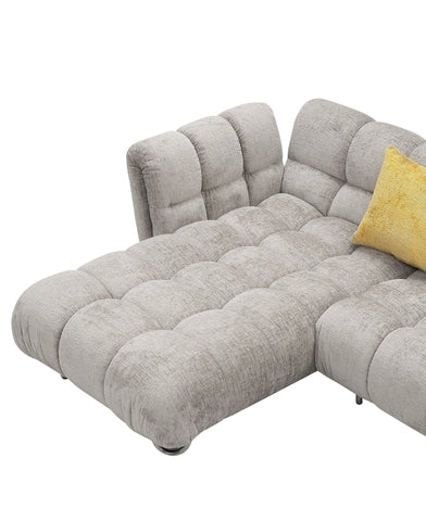 Divani Casa Jacinda Modern Grey Fabric Left Facing Sectional Sofa With 2 Yellow Pillows Model VGEV-23106-GRY-LAF