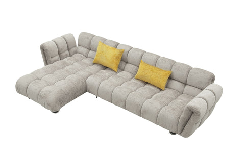 Divani Casa Jacinda Modern Grey Fabric Left Facing Sectional Sofa With 2 Yellow Pillows Model VGEV-23106-GRY-LAF