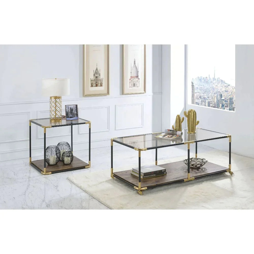 Heleris Black/Gold & Smoky Glass End Table Model 81012 By ACME Furniture