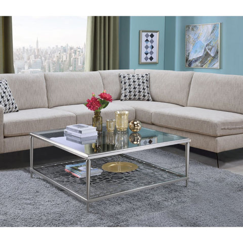 Naiya Nickel & Clear Glass Coffee Table Model 81020 By ACME Furniture