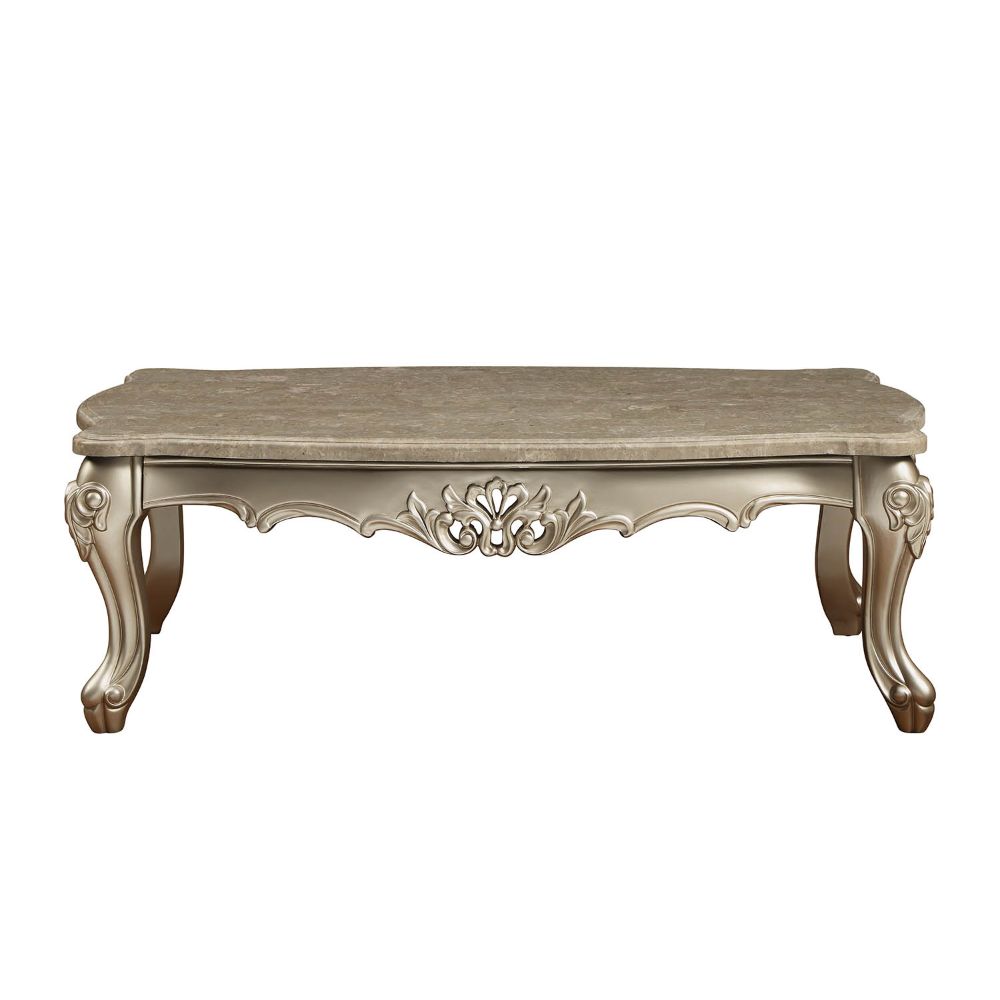 ACME Ranita Marble Top & Champagne Finish Ranita Coffee Table Model 81040