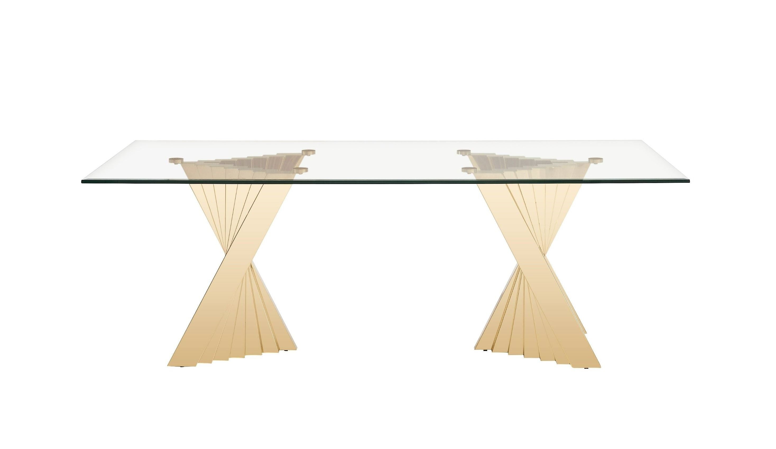 Modrest Buquet Glam Glass & Champagne Gold Rectangular Dining Table Model VGZA-T124-GLD