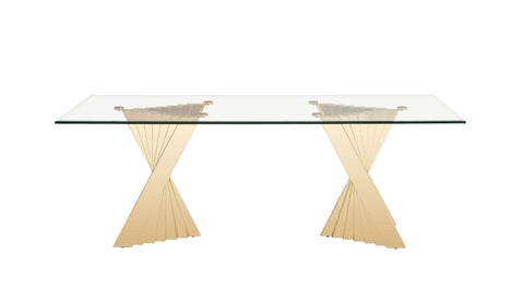 Modrest Buquet Glam Glass & Champagne Gold Rectangular Dining Table Model VGZA-T124-GLD