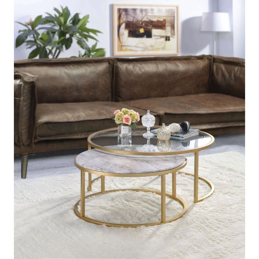 Shanish Faux Marble & Gold Coffee Table Model 81110 By ACME Furniture