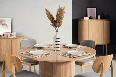 Modrest Miami Modern Natural Oak Round Dining Table With Extension Model VGME121255-DT-NAT