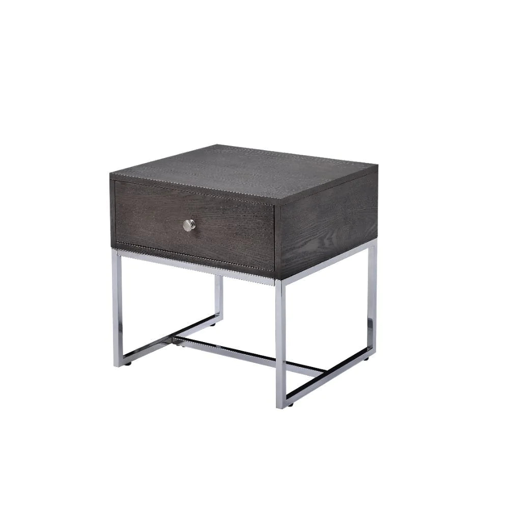 Iban Gray Oak & Chrome End Table Model 81172 By ACME Furniture