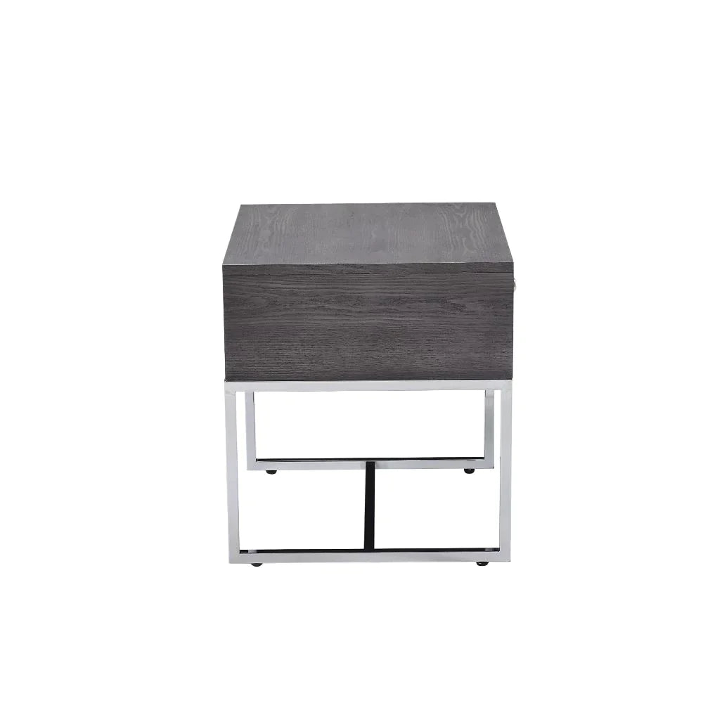 Iban Gray Oak & Chrome End Table Model 81172 By ACME Furniture