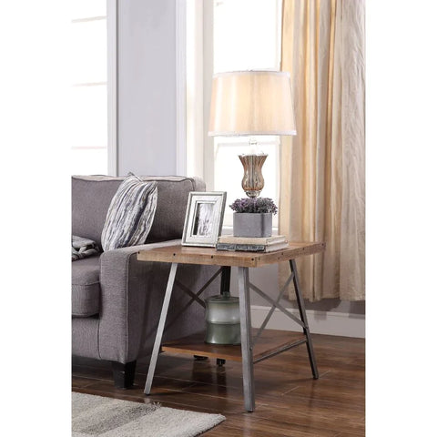 Ikram Weathered Oak & Sandy Black Accent Table Model 81177 By ACME Furniture
