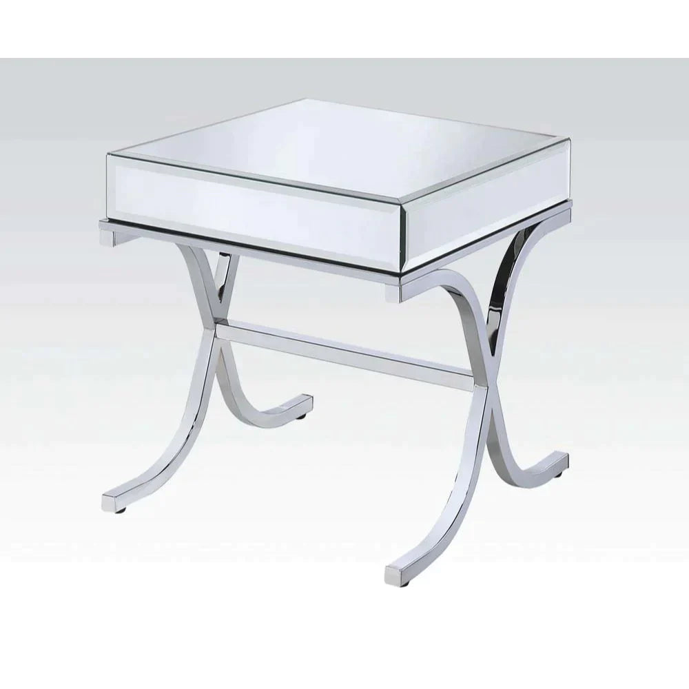 Yuri Mirrored Top & Chrome End Table Model 81197 By ACME Furniture