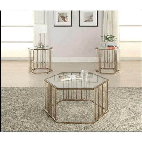 Oaklie Champagne & Clear Glass Accent Table Model 81244 By ACME Furniture
