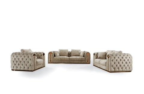 Divani Casa Dosie Transitional Beige Velvet Sofa Set Model VGBN-S-9368-SET-BGE