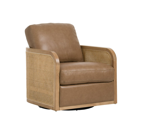 Divani Casa Danson Modern Tan Leather & Wicker Swivel Accent Chair Model VGKK-KF.A2090-SAND