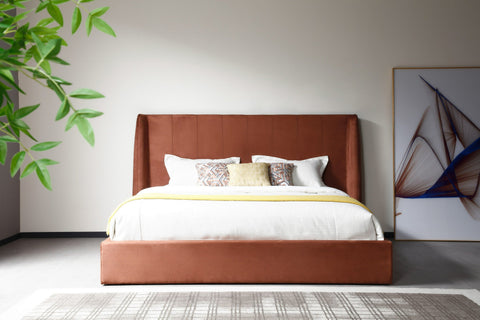 Modrest Roma Modern Burnt Orange Microfiber Upholstered Bed