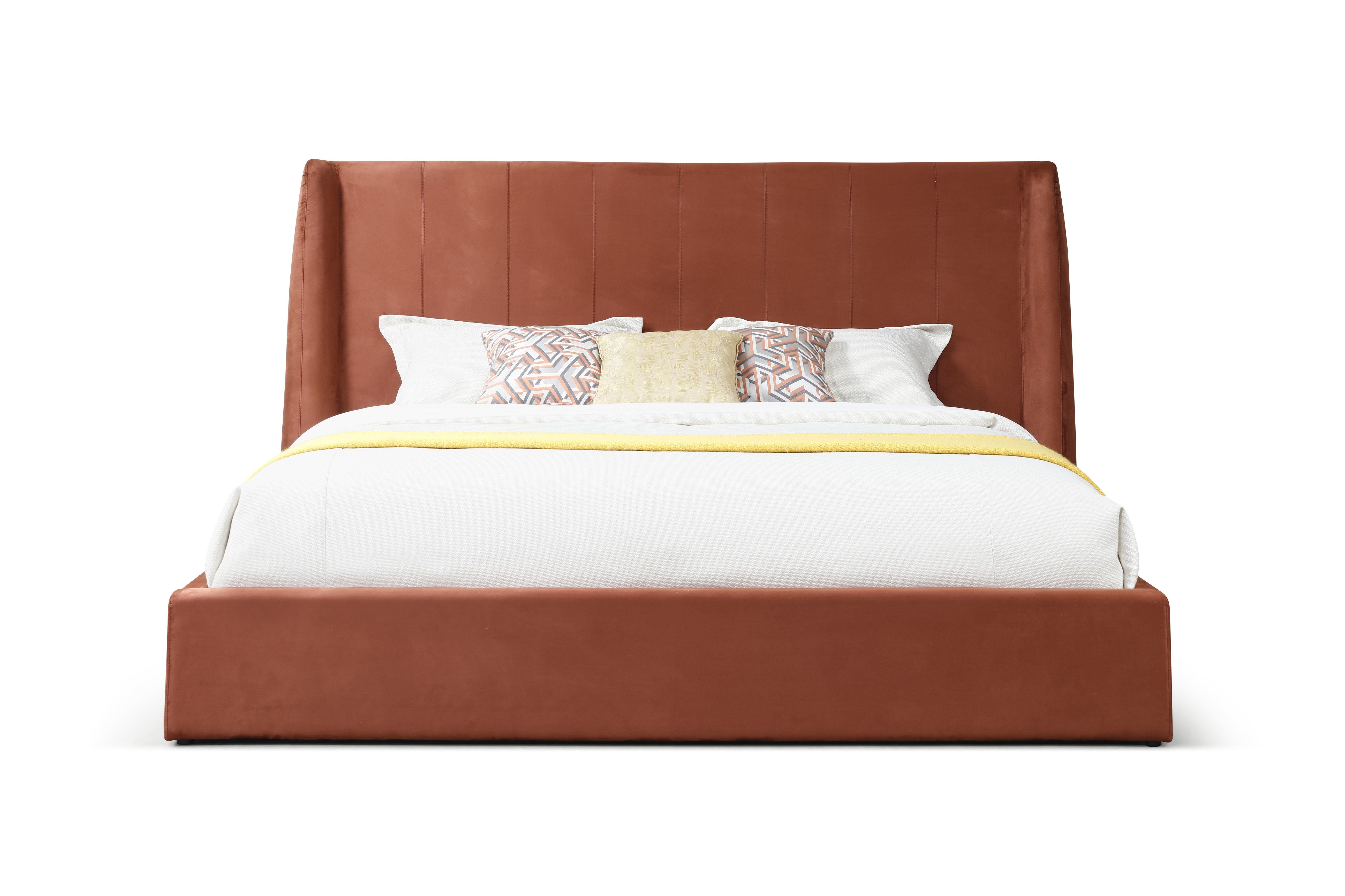 Queen Modrest Roma Modern Burnt Orange Microfiber Upholstered Bed Model VGVCBD2305-BORG-Q