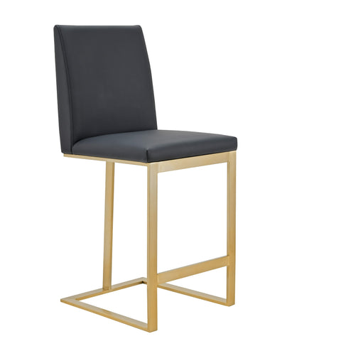 Modrest Frankie Modern Dark Grey Vegan Lether & Antique Brass Counter Stool Model VGGAGA-6917CH-C-DKGRY