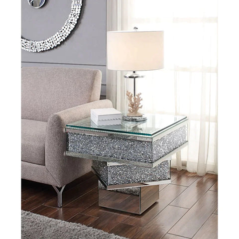 Noralie Mirrored & Faux Diamonds End Table Model 81467 By ACME Furniture