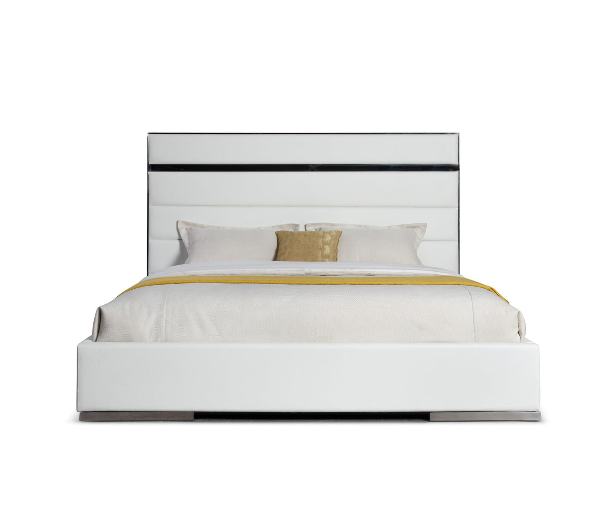 Modrest Cartier Modern White Vegan Leather & Stainless Steel Bedroom Set Model VGVC-BDA002-SET-WHT