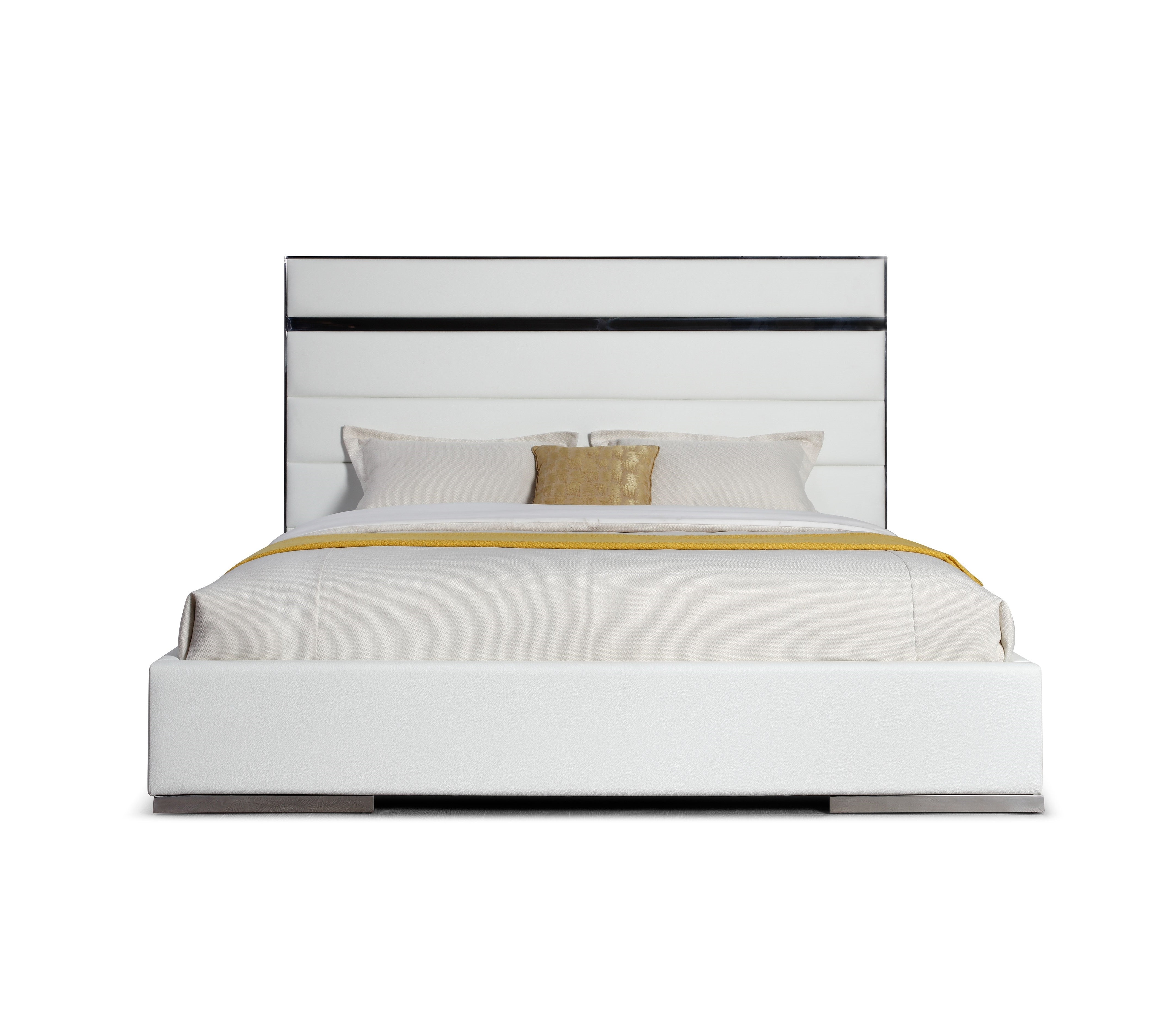 Eastern King Modrest Cartier Modern White Vegan Leather & Stainless Steel Bed Model VGVC-BDA002-BED-WHT-EK