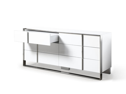 Modrest Cartier Modern White Vegan Leather & Stainless Steel 4 Piece Bedroom Set Model VGVC-BDA002-4PC-SET-WHT